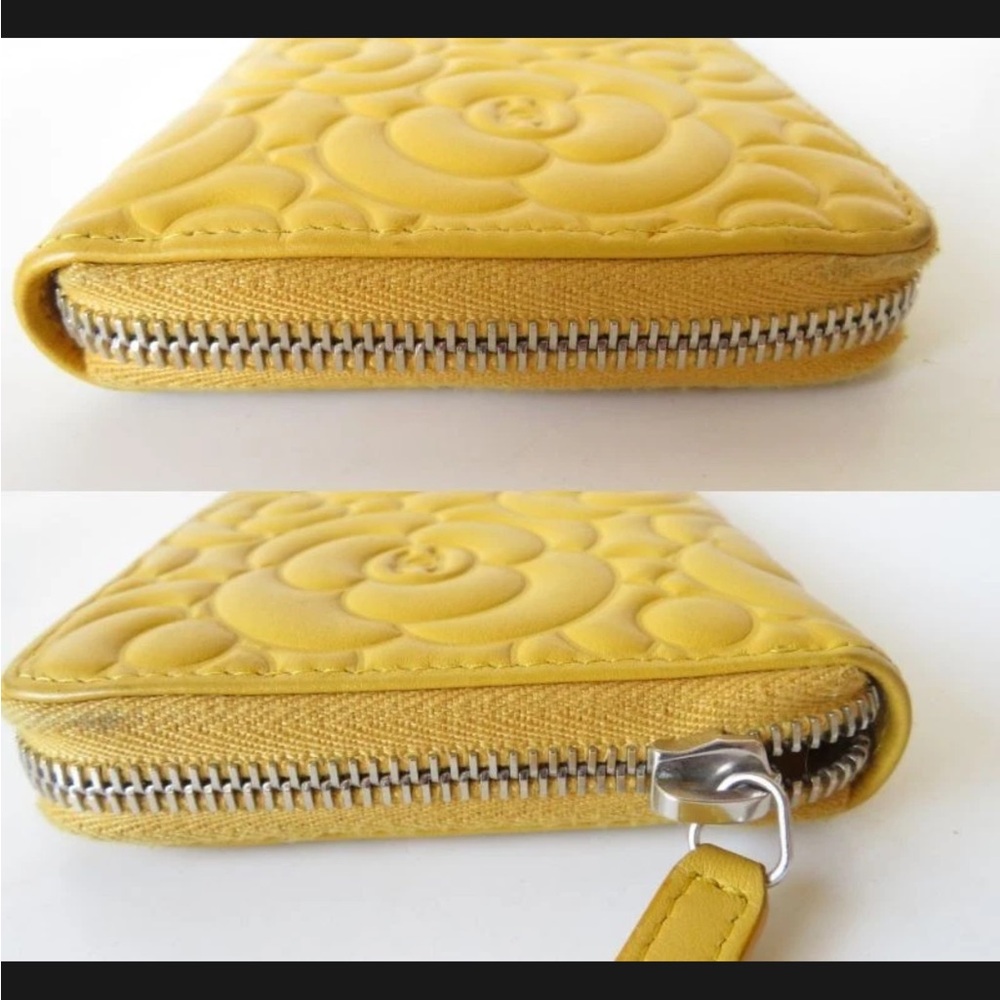 💛 Authentic CHANEL Camellia Leather Around Zip Zippy Long Wallet - Picture 8 of 15